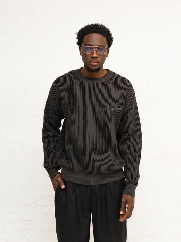 Dual Tone Rib Knit Sweater - Charcoal