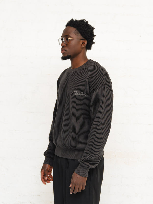 Dual Tone Rib Knit Sweater - Charcoal