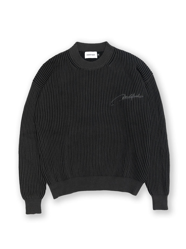 Dual Tone Rib Knit Sweater - Charcoal