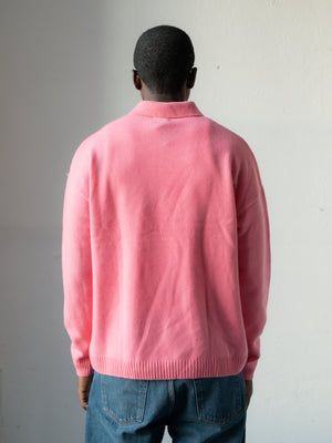 Wool Monogram Logo Knit Polo - Rose Pink
