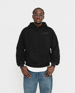 Signature Double Snap Boxy Hoodie - Light Wash Black