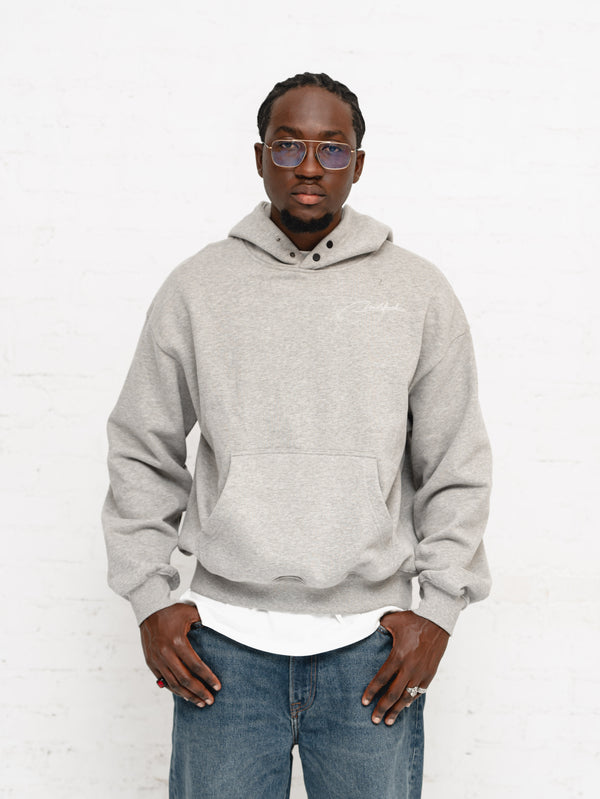 Signature Double Snap Boxy Hoodie - Cloud Grey